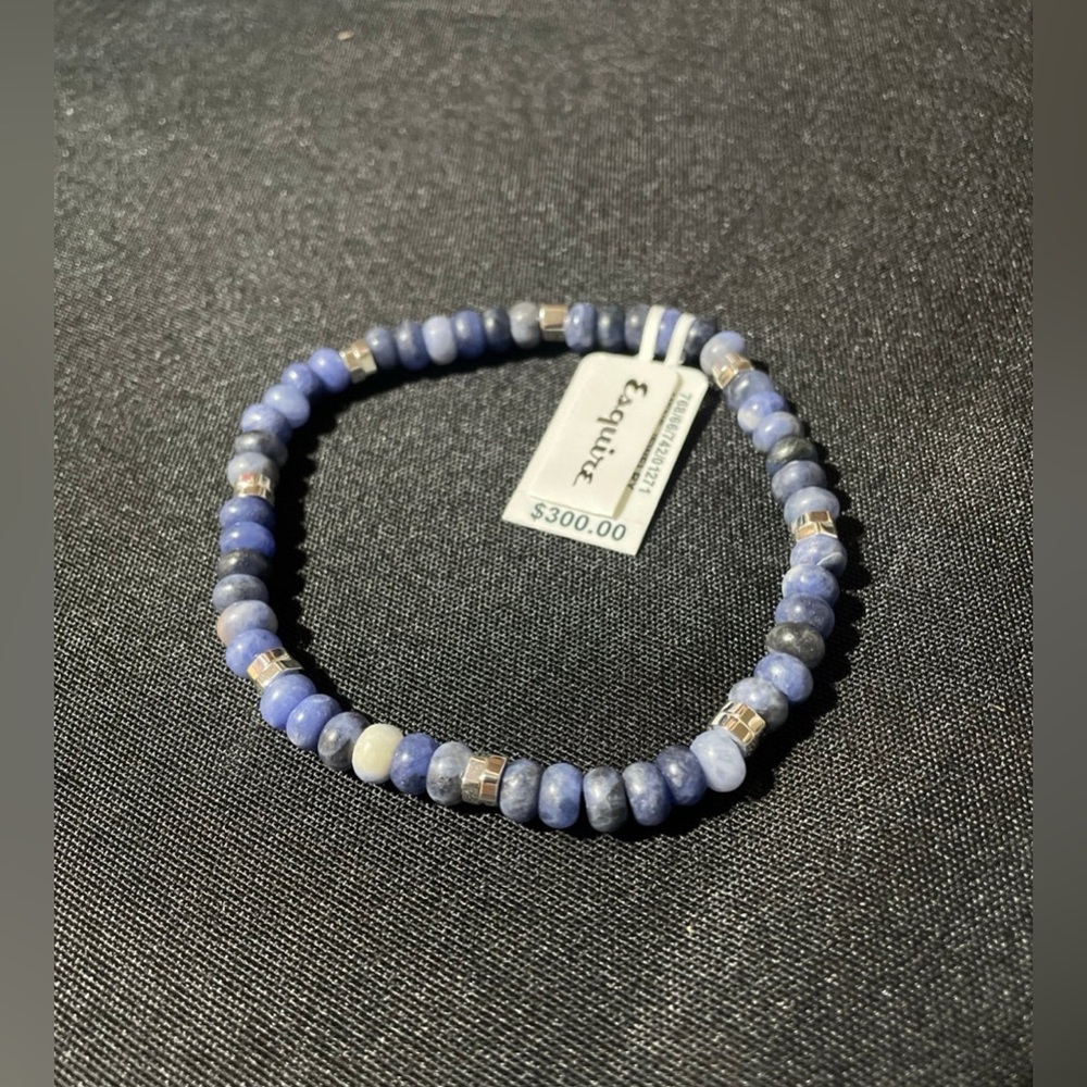 Esquire Onyx Bead Stretch Bracelet in Sterling Silver Sodalite 6mm 8.5” (J51)